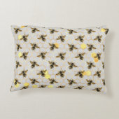 ハニカムパターン上のミツバチ黄色金ゴールド灰色 アクセントクッション (裏面)