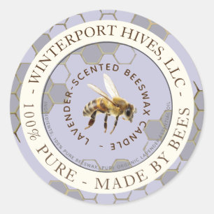 ハニカムビラベンダー付きビーズワックスキャンドルラベル ラウンドシール