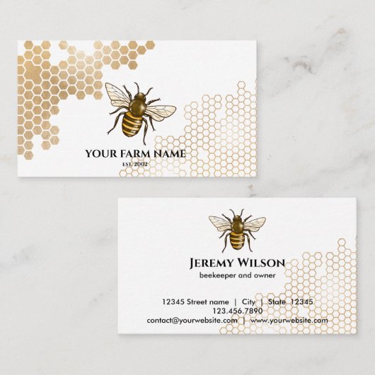 ハニカムビーファームビーキーパーアピアリストミツバチ 名刺 (正面/裏面)
