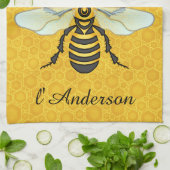 ハニカムビーフランスのビーエレガント名前をカスタムする キッチンタオル (折り畳み)