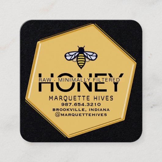 ハニカムビーモダンブラックイエローハニービーキーパー スクエア名刺 (正面)