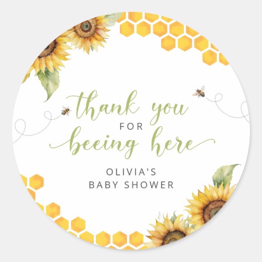 ハニカムビー夏の赤ちゃんシャワーありがとう ラウンドシール (正面)