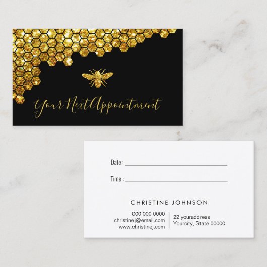 ハニカムフェイク金ゴールドグリッタービーアポイントメントカード 名刺 (正面/裏面)