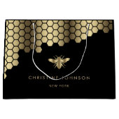 ハニカムフェイク金ゴールドフォイルビーデザイン ラージペーパーバッグ (正面)