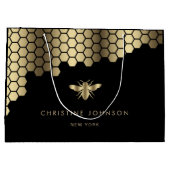 ハニカムフェイク金ゴールドフォイルビーデザイン ラージペーパーバッグ (裏面)