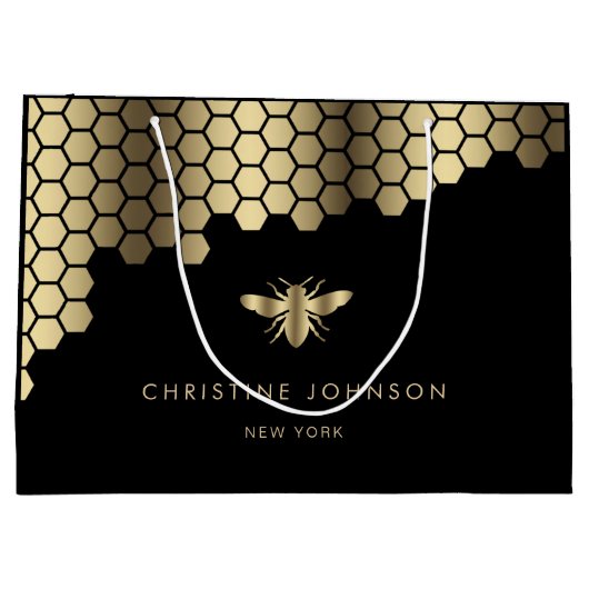 ハニカムフェイク金ゴールドフォイルビーデザイン ラージペーパーバッグ (裏面)