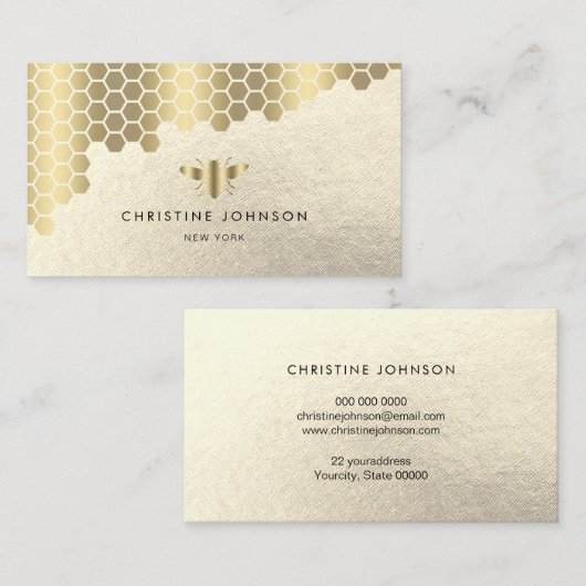 ハニカムフェイク金ゴールドフォイルbeeロゴ 名刺 (正面/裏面)