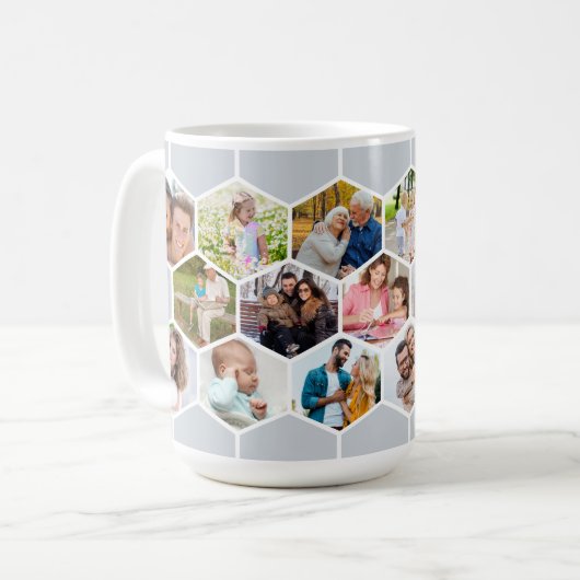 ハニカムフォトコラージュ17ピックシルバーグレー15oz コーヒーマグカップ (正面左)