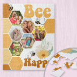 ハニカムフォトコラージュBee Happy Kids ジグソーパズル<br><div class="desc">おもしろいと明るいカスタムパズル子供へ。写真テンプレートは、ハニカムパターンの一部を自動的に型枠するお気に入りの写真の6つを追加するように設定されている。可愛いデザインはバブルハチ、花、愛ハート、レトロなレタリングを備えたことわざ「bee happy」。</div>