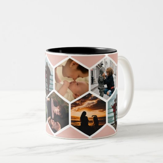 ハニカムフパーソナライズされたァミリ写真9写真マグカップ ツートーンマグカップ (正面右)