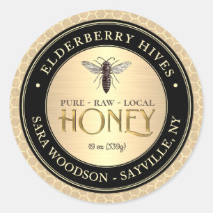 ハニカムブラック金ゴールドハニーラベルヴィンテージクイーンビー ラウンドシール