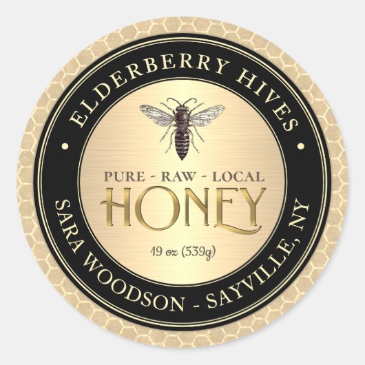 ハニカムブラック金ゴールドハニーラベルヴィンテージクイーンビー ラウンドシール (正面)