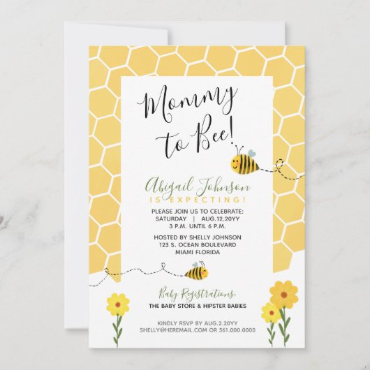 ハニカムマ男女兼用ームへベビーシャワー 招待状 (正面)
