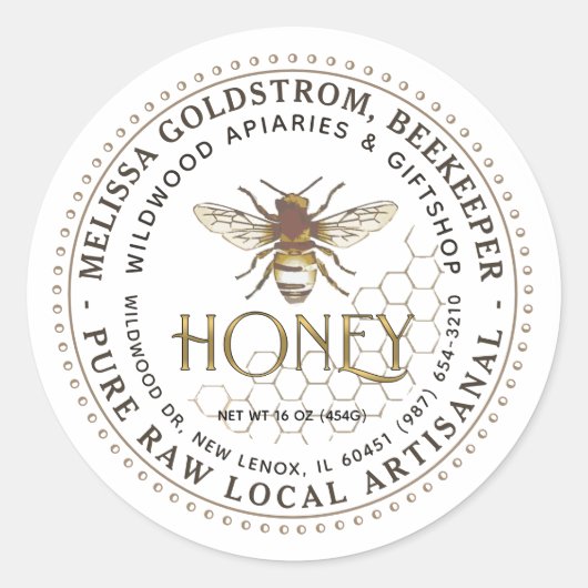 ハニカムメタル金ゴールド上のハニーラベルビー ラウンドシール (正面)