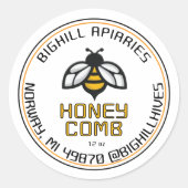 ハニカムラベルイエロービー養蜂家連絡情報 ラウンドシール (正面)