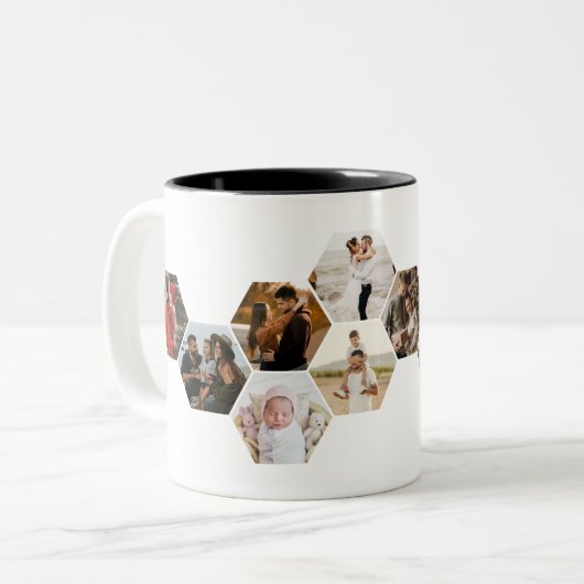 ハニカム六角フォトコラージュ11写真コーヒー ツートーンマグカップ (正面左)