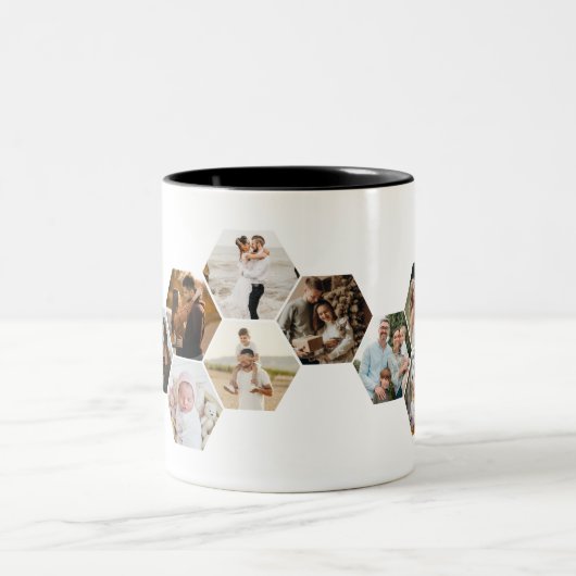 ハニカム六角フォトコラージュ11写真コーヒー ツートーンマグカップ (中央)