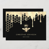 ハニカム模様と偽の金箔の女王蜂 招待状 (正面/裏面)