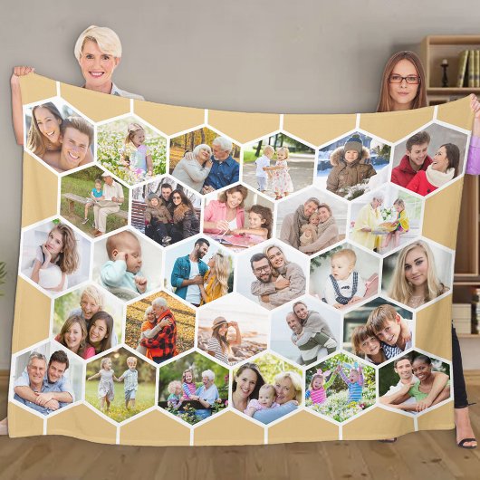 ハニカム28フォトコラージハニーベージュ フリースブランケット