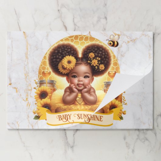 ハニカム&ひまわり花可愛いアフロ・パフ・ベビーガール ペーパーパッド (折り畳み)