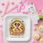 ハニカム&ひまわり花可愛いアフロ・パフ・ベビーガール ペーパープレート (パーティー)