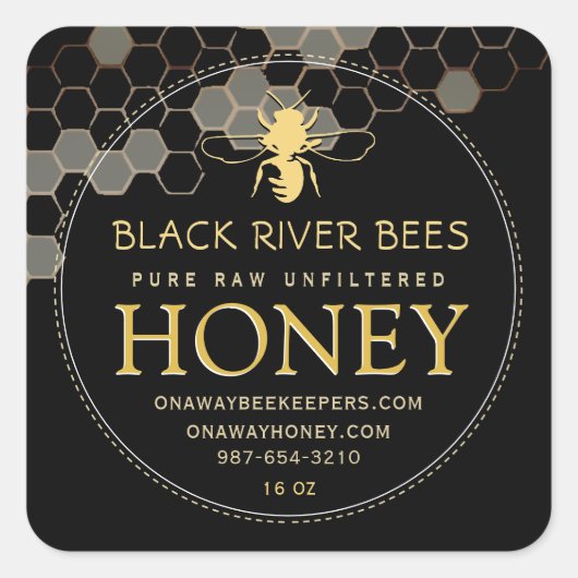 ハニカム&ビー生のハニーラベルブラック スクエアシール (正面)