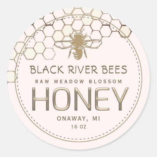 ハニカム&ビー生ハニーラベル赤面ピンク ラウンドシール (正面)