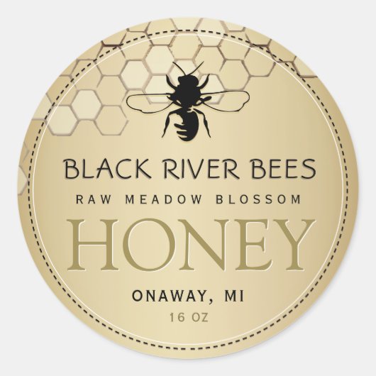 ハニカム&ビー生ハニーラベル金ゴールド ラウンドシール (正面)