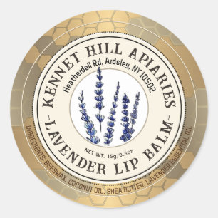 ハニカム&ラベンダーリップバームラベルアイボリー金ゴールド ラウンドシール