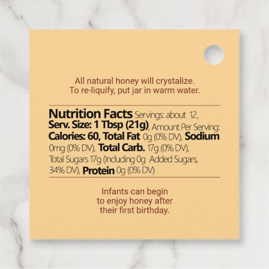 ハニカム+栄養ファクト蜂蜜の瓶のつるラベル フェイバータグ (裏面)