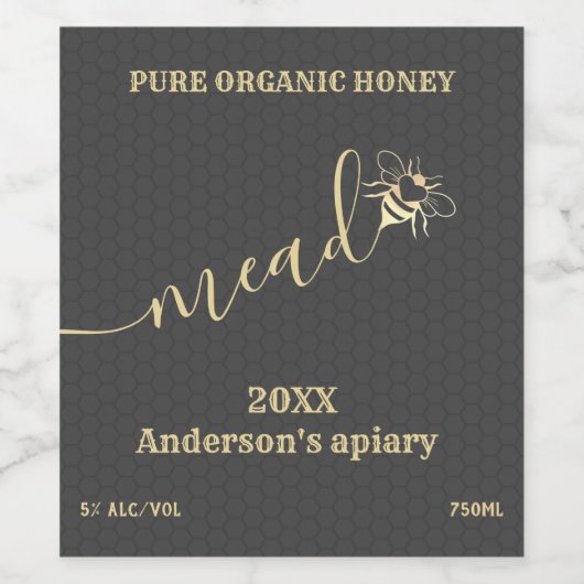 ハニカモダンミミツバチmead wine label ワインラベル (シングルラベル)