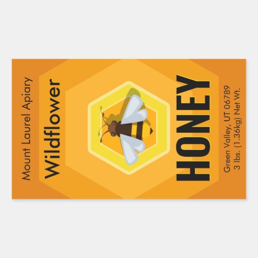 ハニカモダンムと蜂の垂直ハチミツ瓶 長方形シール (正面)