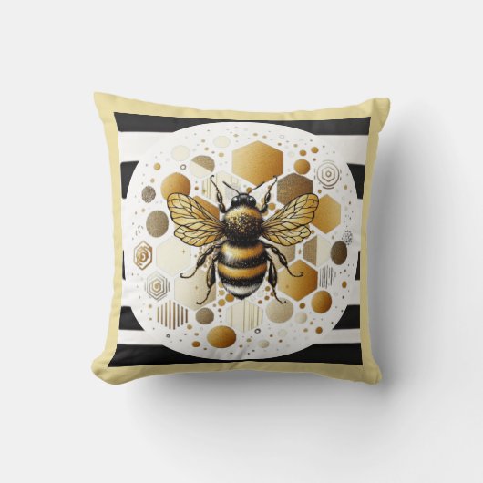 ハニカ忙しム上のハチ:六角形と円 クッション (正面)