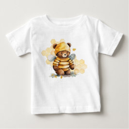 ハニコムと茶色の蜂蜜のテディベア ベビーTシャツ
