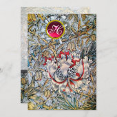 ハニサックル レッド ルビー モノグラム ゴールド メタリック 招待状 (正面/裏面)