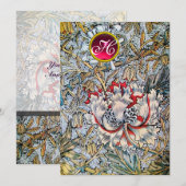 ハニサックル レッド ルビー モノグラム シャンパン メタリック 招待状 (正面/裏面)