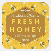 ハニパーソナライズされたツジャールラベル蜂とハニカム スクエアシール (正面)