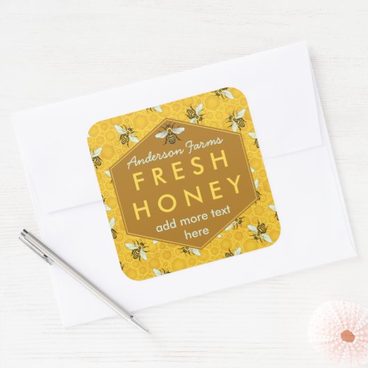 ハニパーソナライズされたツジャールラベル蜂とハニカム スクエアシール (封筒)