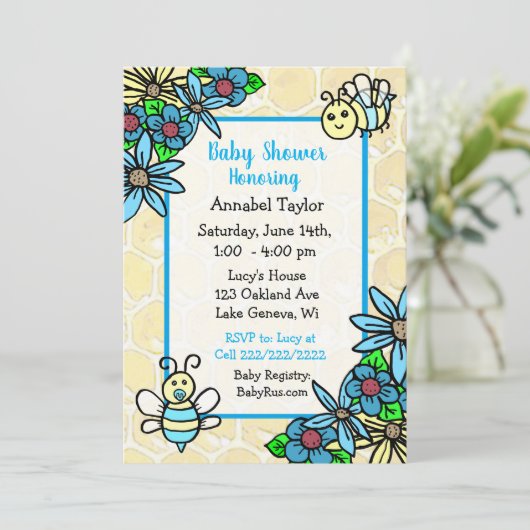 ハニーお洒落ビー少年の赤ちゃんシャワー 招待状 (スタンド正面)