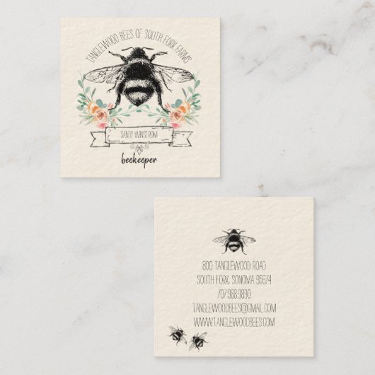 ハニーお洒落ビー養蜂家 スクエア名刺 (正面/裏面)
