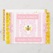 ハニーかわいらしビーピンクの女の子の赤ちゃんシャワー招待状 招待状 (正面/裏面)