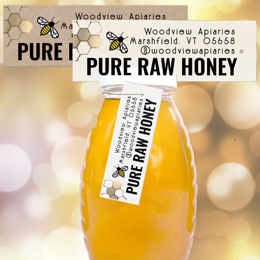 ハニーつるラベル1" x 3"金ゴールドハニカム甘いミツバチ