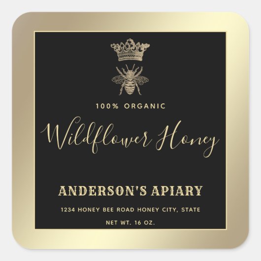 ハニーのモダン瓶スクリプトqueen bee squareシール スクエアシール (正面)