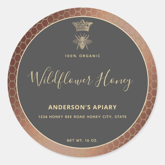 ハニーのモダン瓶スクリプトqueen bee squareシール ラウンドシール (正面)