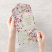 ハニーイエローピンクフローラアーチサマー オールインワン招待状 (貼ってはがせる)