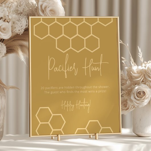 ハニーゴールデンベージュベビーシャワーおしゃぶり狩りサイン ポスター