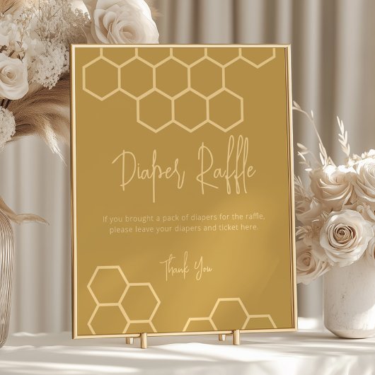 ハニーゴールデンベージュベビーシャワーおむつラッフルサイン ポスター