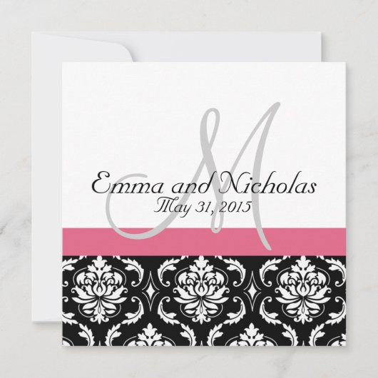 ハニーサックルのピンクのモノグラムの結婚式招待状 招待状 (正面)