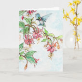 ハニーサックルハミングバードウォーターカラーグリーティングカード カード (黄色い花)