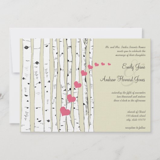 ハニーサックルハート樺の木ツリー結婚式招待状 招待状 (正面)